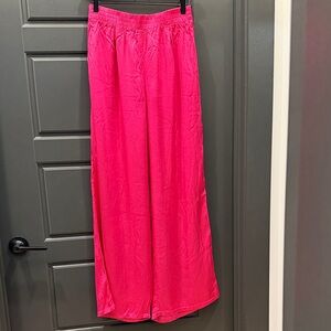 Bershka silky Bright Hot Pink Wide Leg Elastic Waist Pants size 6